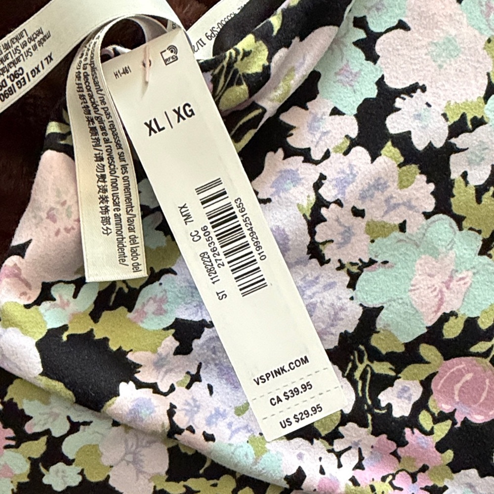 PINK Victoria's Secret Black Floral Racerback Sports Bra with Pastel Accents - Picture 2 of 3